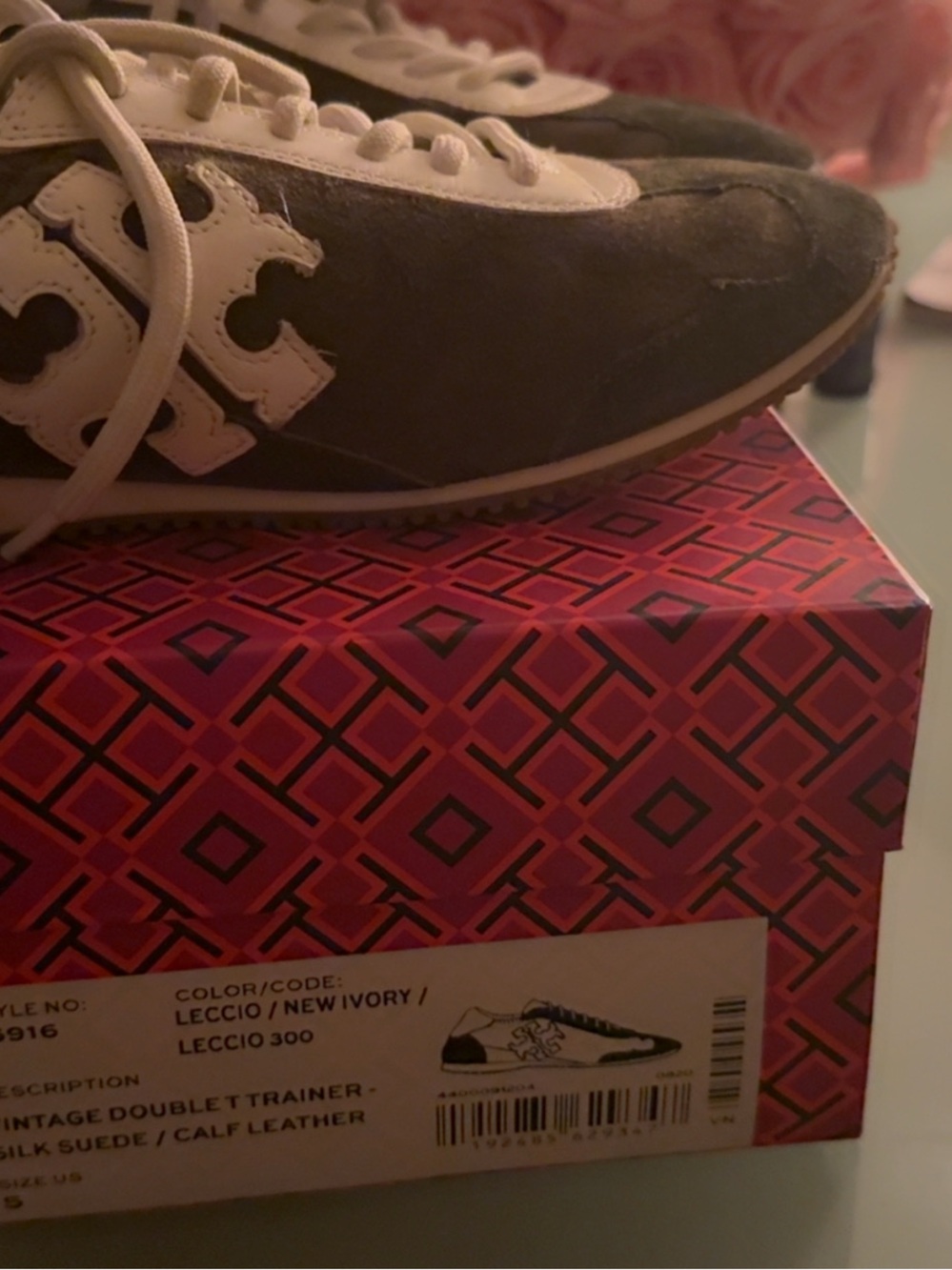 Tory Burch Black and Ivory Leather-Trim Sneakers